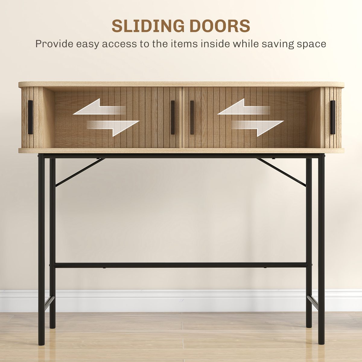  Mid-Century Entryway Table, Narrow Console Table with Storage Compartments for Behind Couch, Living Room, Oak and Black