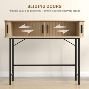  Mid-Century Entryway Table, Narrow Console Table with Storage Compartments for Behind Couch, Living Room, Oak and Black