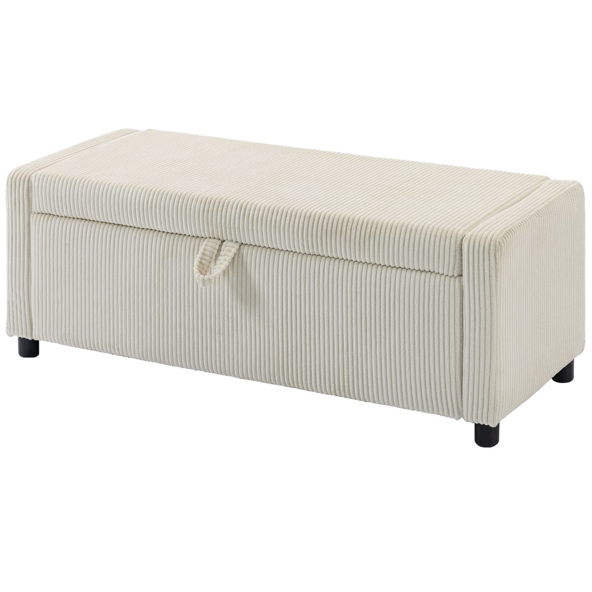  Storage Ottoman, Upholstered Corduroy End of Bed Bench with Thick Padding, Storage Bench for Bedroom, Beige