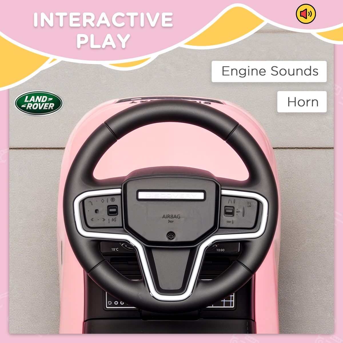 Qaba Licensed Land Rover Ride on Push Car with Anti-Tip Device, Under-Seat Storage, Horn, Engine Sounds for 18-36 M, Pink