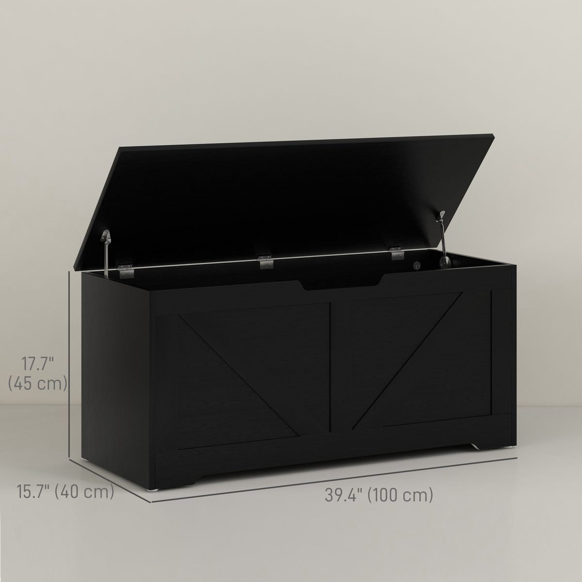  39.4 Inches Storage Chest, Storage Trunk with 2 Safety Hinges for Living Room, Black Wood Grain