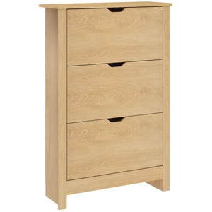 Shoe Storage Cabinet with 3 Flip Drawers and Adjustable Shelves for 12-18 Pairs of Shoes, Natural Wood