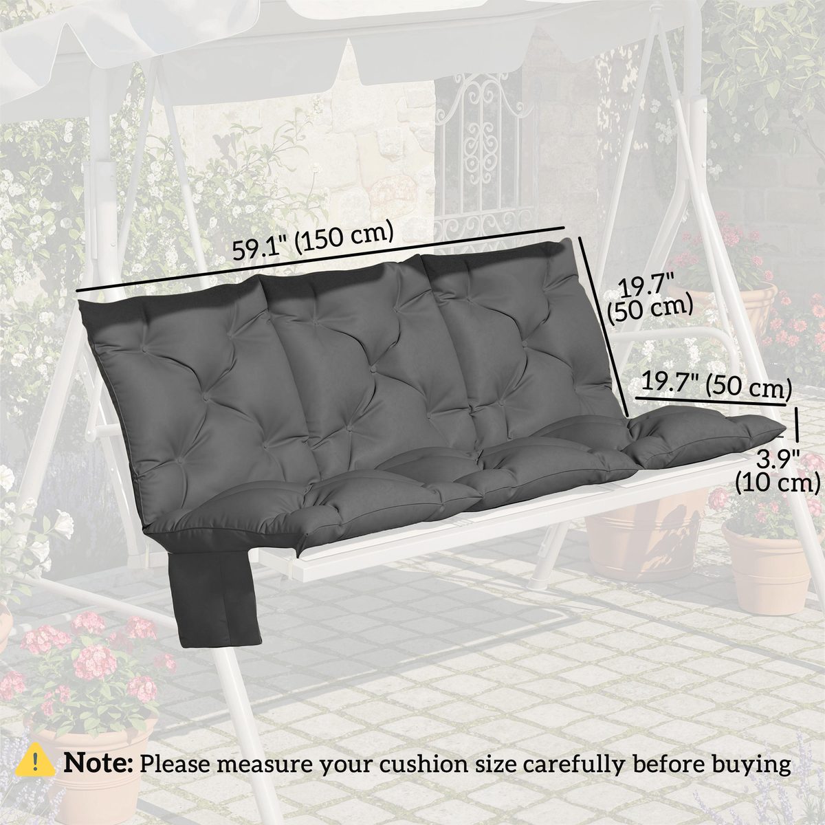  Bench Cushion Water-Repellent Outdoor Furniture Pad Seater Swing Chair 59.1" x 39.4" Dark Grey