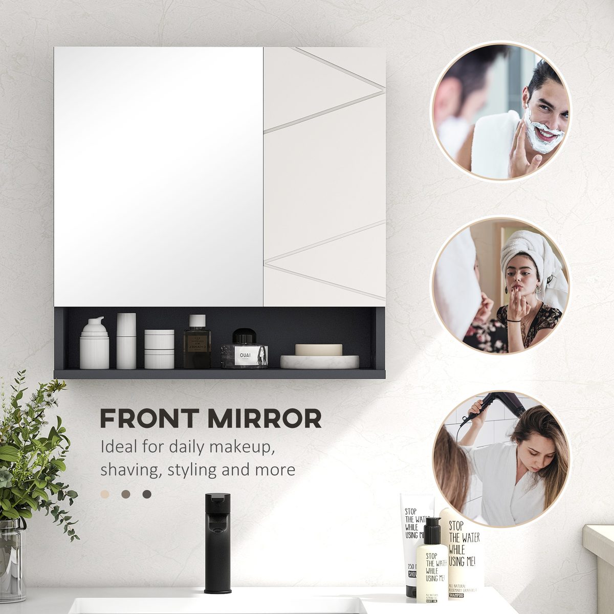  Medicine Cabinet, Wall Mounted Bathroom Mirror Cabinet with Mirrored Door, Adjustable Shelf and Soft Close Mechanism, Light Grey
