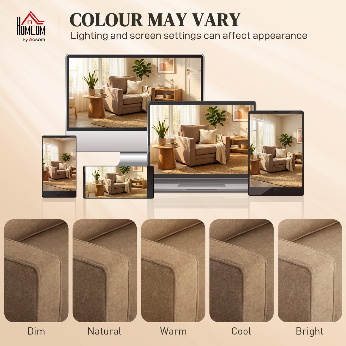  Accent Chair, Velvet-feel Fabric Armchair with Wide Seat, Spring Cushion, Solid Wood legs, Brown