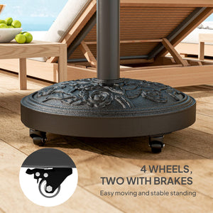  46 lbs Resin Round Patio Umbrella Base, Umbrella Stand with Wheels, Outdoor Umbrella Stand, Black
