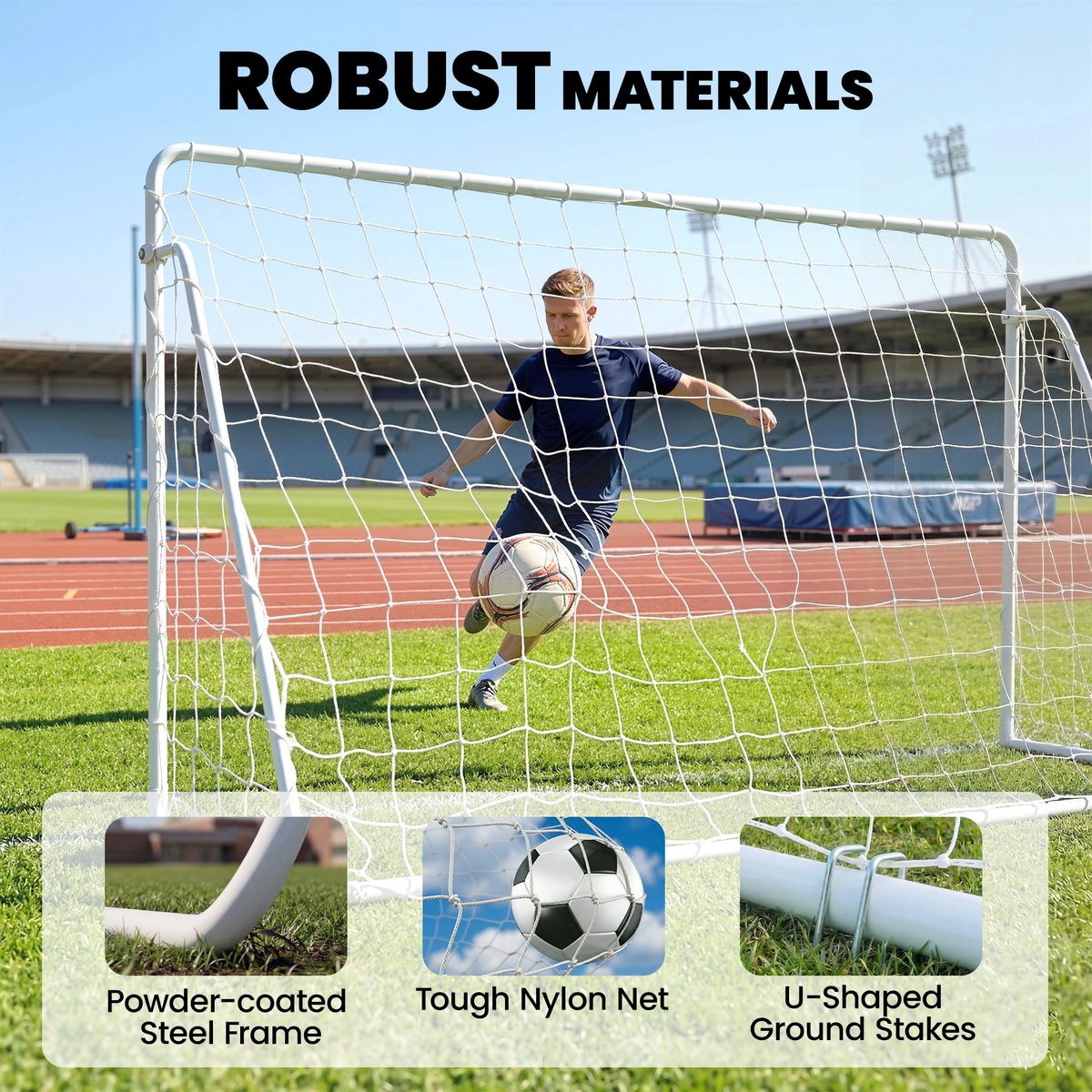 Soozier Soccer Goal, 8 x 5ft Portable Practice Soccer Net with Nylon Mesh, Steel Frame, for Indoor and Outdoor Use