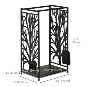  18.1" x 11.8" x 27.6" Firewood Rack with 4 Tools, Log Holder for Fireplace, Outdoor Indoor Wood Storage Stacker, Black
