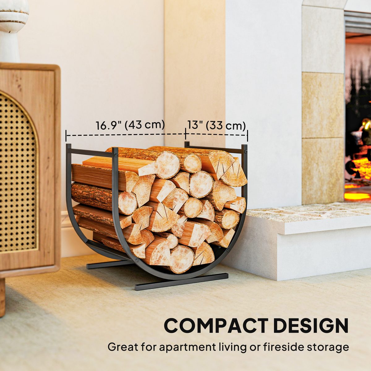  Firewood Rack Outdoor, 17 Inch Heavy Duty Log Holder for Indoor Fireplace Storage, Outdoor Curved Fire Wood Organizer