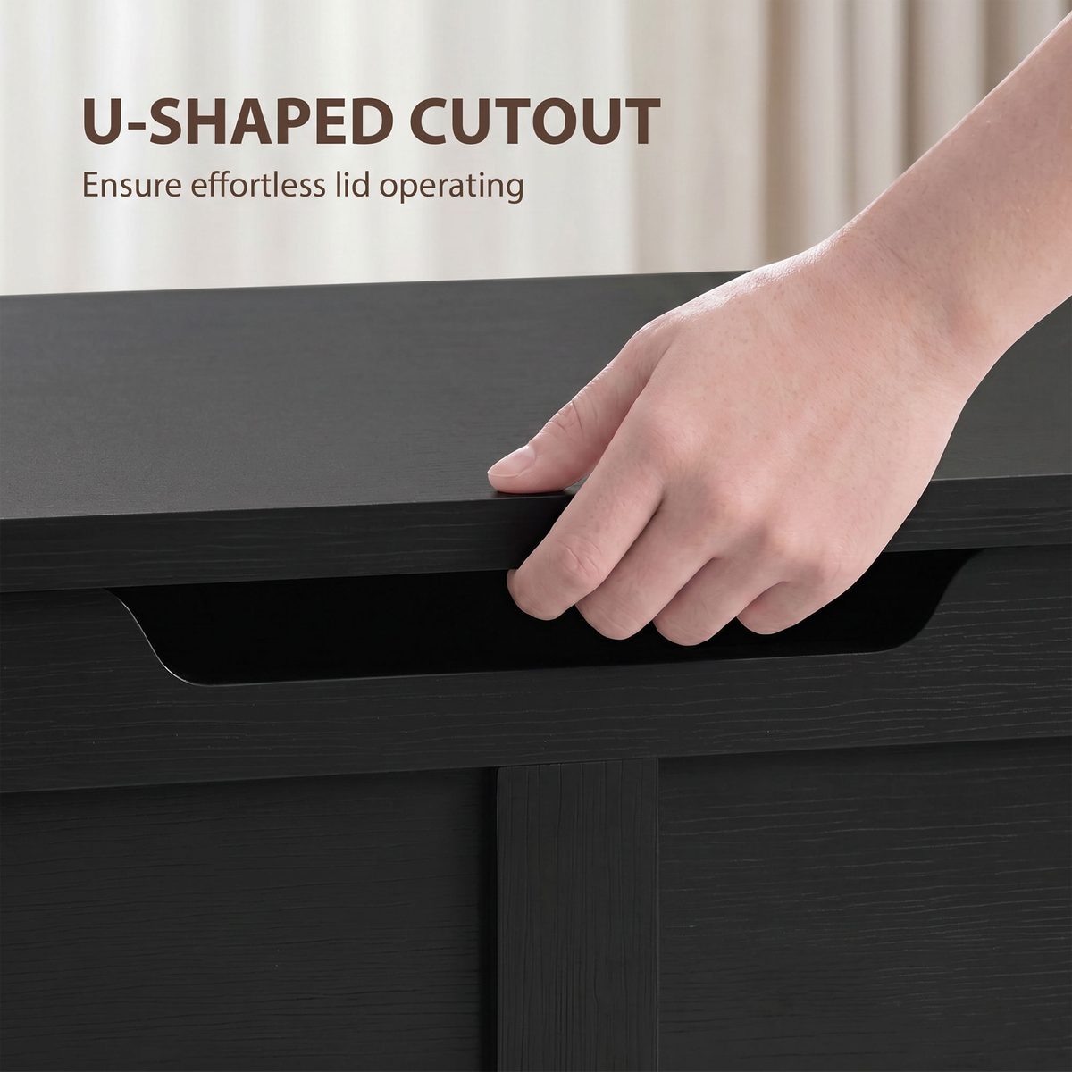  31.5 Inches Storage Chest, Storage Trunk with Safety Hinge for Living Room, Black Wood Grain