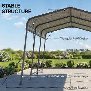  11 x 15FT Metal Carport, Heavy-Duty Carport Canopy with Reinforced Frame & Galvanized Steel Roof, Dark Grey