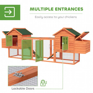  123" Extra Large Chicken Coop Wooden Poultry House Rabbit Hutch Hen Backyard with Outdoor Run Ramps and Nesting Boxes, Orange