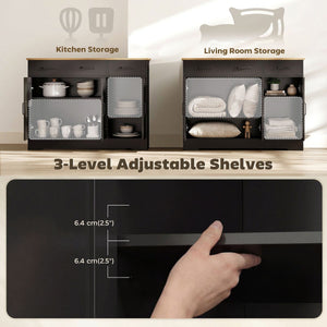  Sideboard Buffet Cabinet, 43" Farmhouse Kitchen Cabinet with 3 Barn Doors, 2 Drawers, 2 Adjustable Shelves, Black