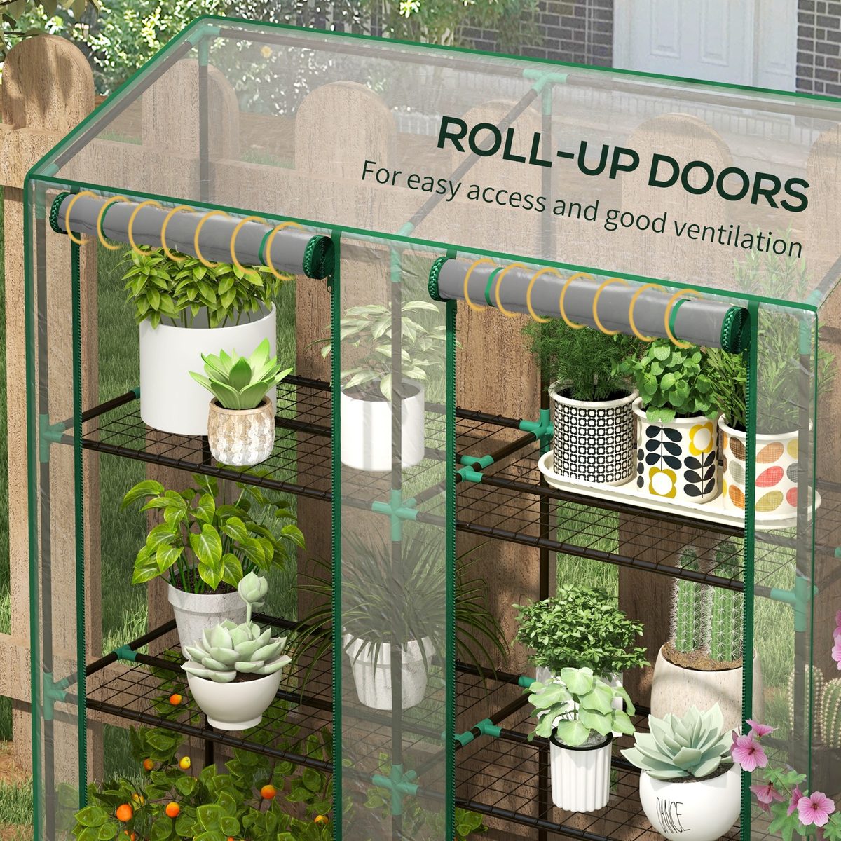  Portable Mini Greenhouse Green House with 3 Tier Shelves, Reinforced Cover, Roll-up Doors, 56.3" x 18.1" x 59.4"
