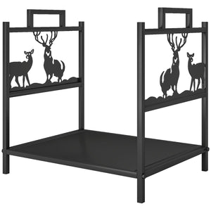  Heavy Duty Log Stand, Firewood Rack Outdoor with Handles, Wood Storage Holder for Fireplace, Black