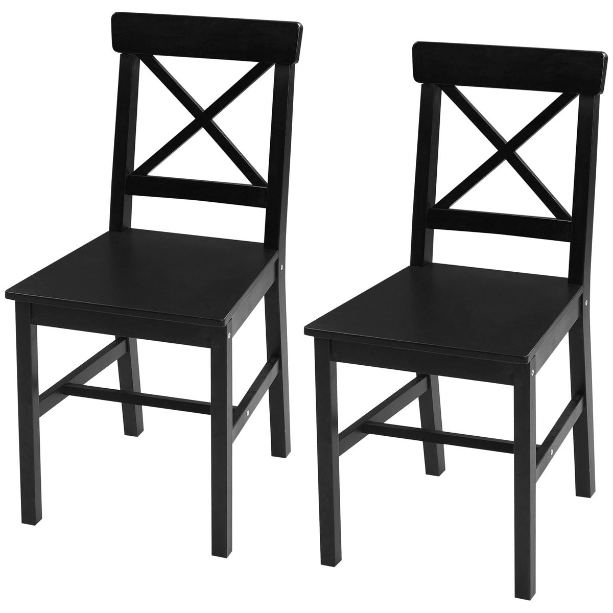  Wooden Dining Chairs Set of 2, Kitchen Chairs with Cross Back, Solid Structure for Living Room and Dining Room, Black