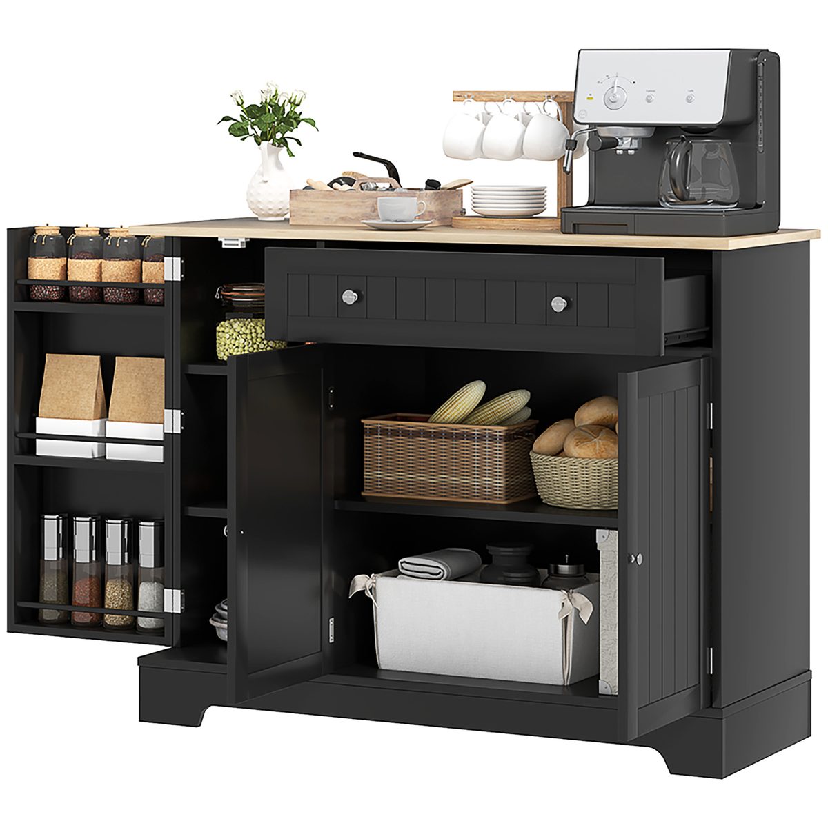 Modern Sideboard Cabinet, 41" Kitchen Buffet Cabinet with Drawer, Adjustable Shelf, 3 Doors for Dining Room, Black