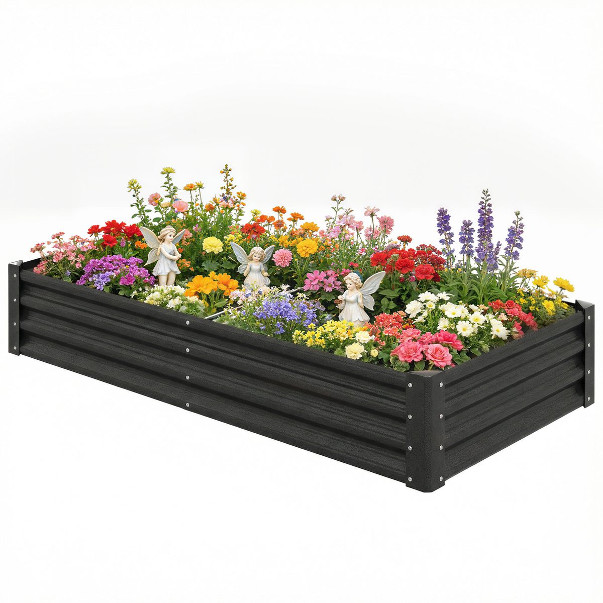 8 x 4 x 1ft Galvanized Raised Garden Bed, Reinforced Outdoor Planter Box with Open Bottom, Black