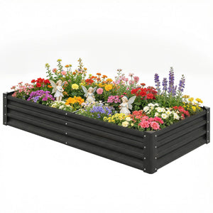8 x 4 x 1ft Galvanized Raised Garden Bed, Reinforced Outdoor Planter Box with Open Bottom, Black