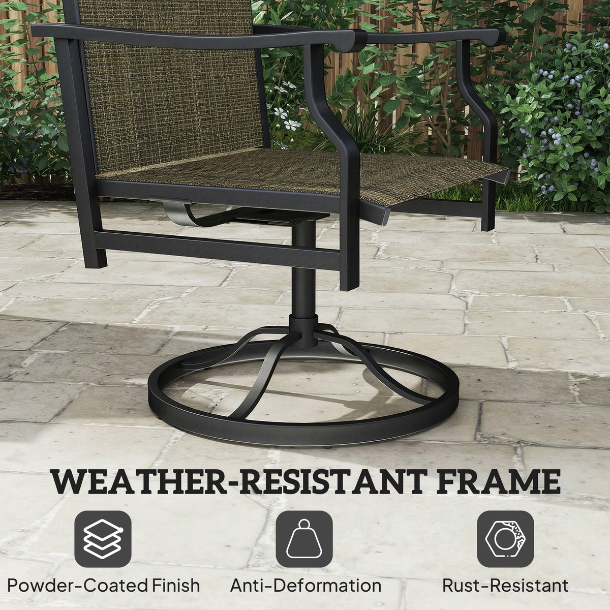  Patio Swivel Chair Set of 2, Swivel Rocker Outdoor Chairs with High Back, for Lawn Garden Backyard Deck, Brown