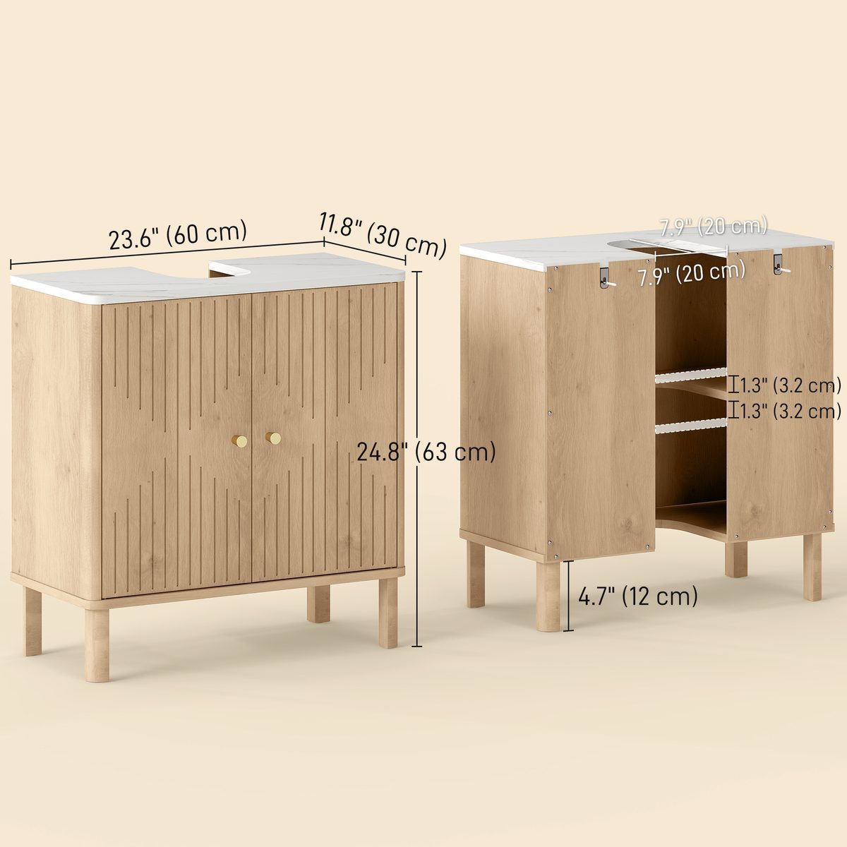  Floor Standing Bathroom Vanity, Bathroom Vanity Cabinet with Adjustable Shelf, Oak