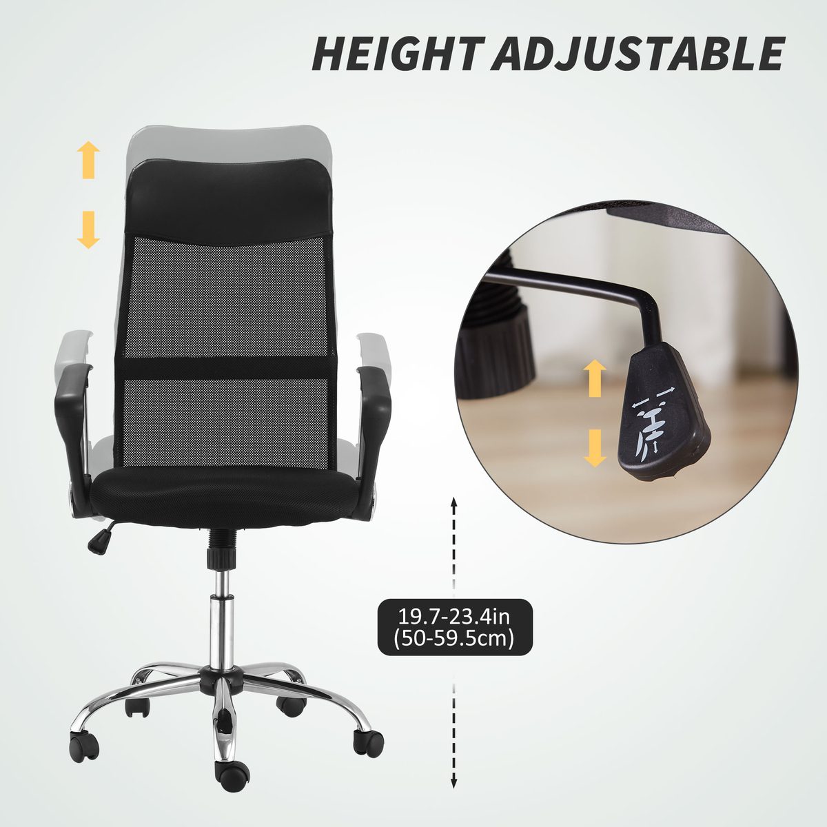  Ergonomic Mesh Office Chair, High Back Computer Desk Chair with Adjustable Height, Tilt Function, Armrest, 360° Swivel Office, Black