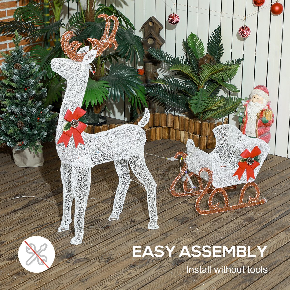  Outdoor Lighted Deer Xmas Decor, Light Up Reindeer Christmas Decoration w/ 170 LED Lights for Holiday, Garden, White