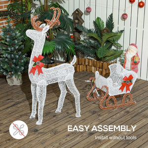  Outdoor Lighted Deer Xmas Decor, Light Up Reindeer Christmas Decoration w/ 170 LED Lights for Holiday, Garden, White