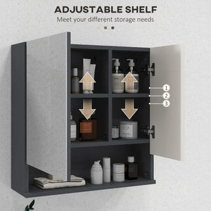  Medicine Cabinet, Wall Mounted Bathroom Mirror Cabinet with Mirrored Door, Adjustable Shelf and Soft Close Mechanism, Light Grey