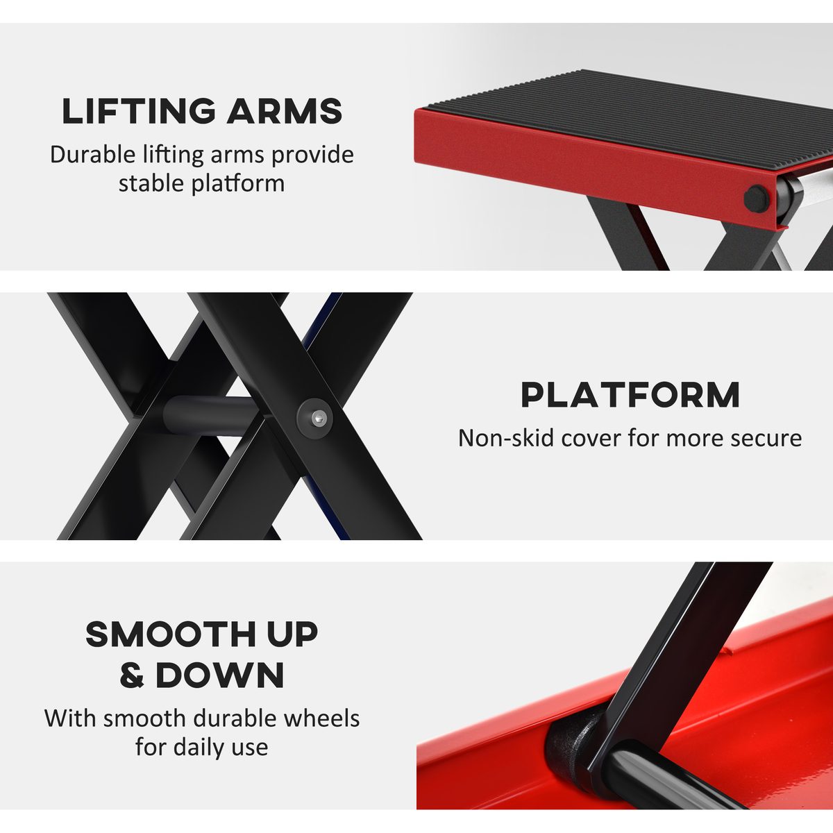  1100lbs Motorcycle Jack, Height Adjustable Motorcycle Scissor Lift Jack with Anti-Slip Wide Deck for Home Garage, Red