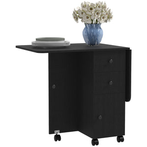 Drop Leaf Dining Table, Mobile Folding Table on Wheels with Drawers and Cabinet for Dining Room, Kitchen