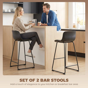  Modern Bar Stools Set of 2, PU Leather Barstools, Counter Height Kitchen Chairs for Breakfast Bars, Dining Room, Black