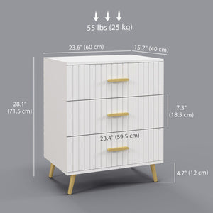  3 Drawer Cabinet, Drawer Chest for Bedroom, Chest of Drawers with Aluminium Legs and Gold Handles, White