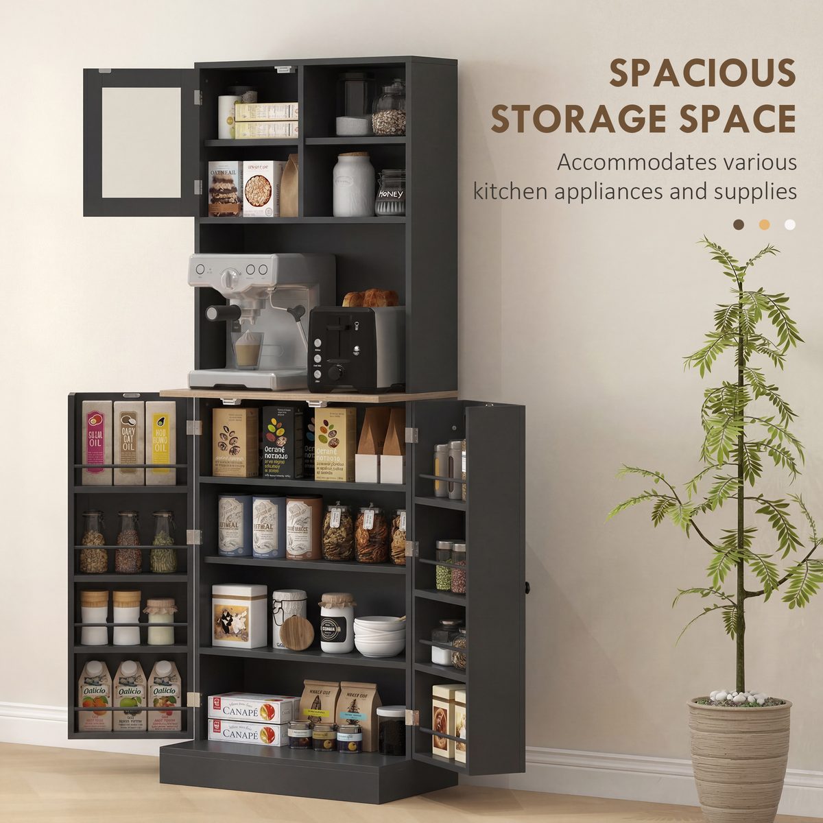  66.5" Tall Kitchen Pantry Cabinet, Kitchen Hutch, Microwave Cabinet with Adjustable Shelves for Dining Room, Black