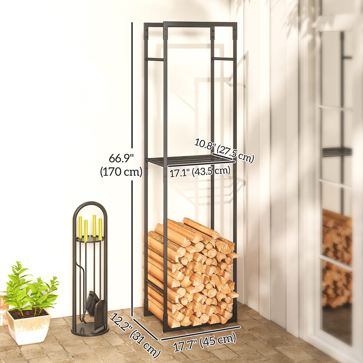  Firewood Rack Outdoor, Heavy Duty Log Holder with Adjustable Shelf for Fireplace, Indoor Outdoor Fire Wood Storage Rack