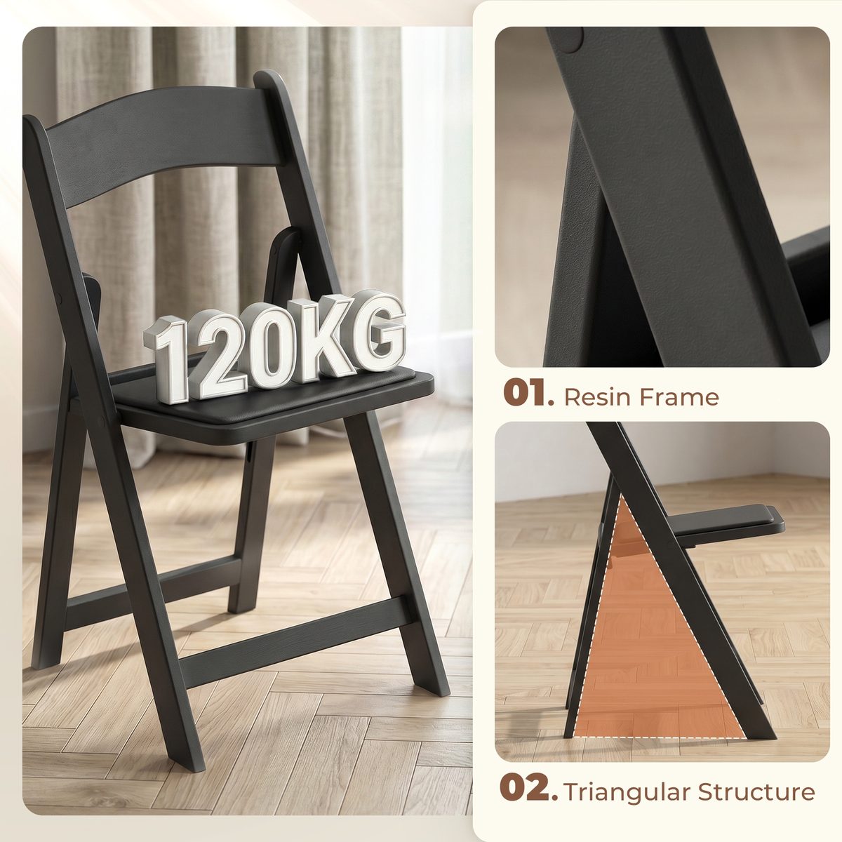  4 Pack Folding Chairs, Foldable Resin Chair with Padded Seat, Portable Indoor Outdoor Seat for Office Events Dining