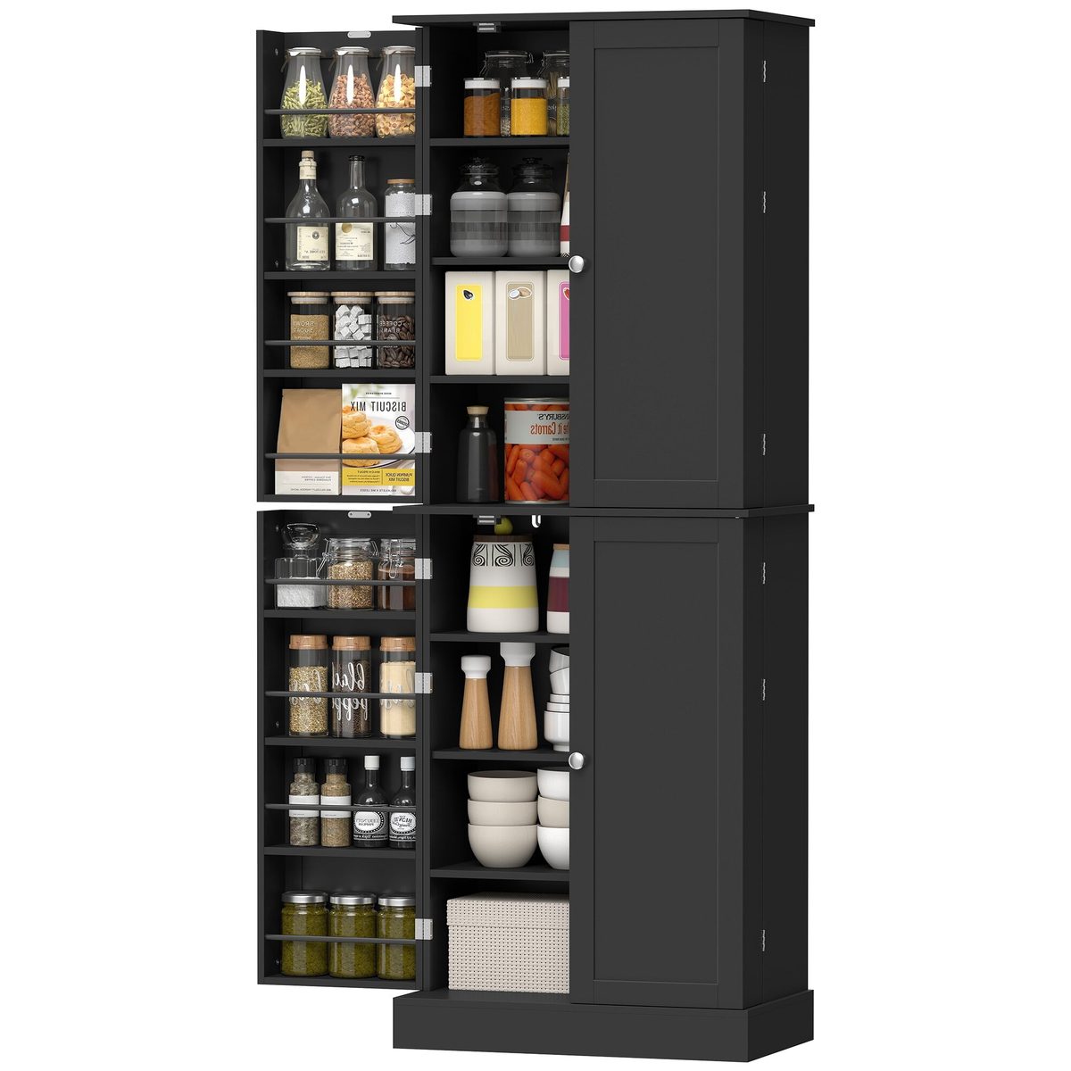  65" Kitchen Cabinet, Kitchen Pantry Cabinet with 4 Doors and 16 Door Shelves for Dining Room, Black