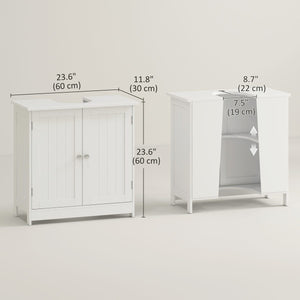  Bathroom Vanity, 24" Pedestal Sink Bathroom Vanity Furniture with 2 Doors and Shelf, White