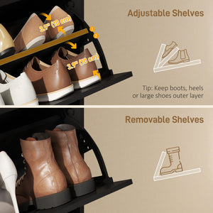  Shoe Cabinet with 2 Flip Drawers, Modern Narrow Shoe Storage Cabinet with Open Compartment, Adjustable Shelves, Black