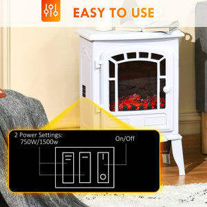  Electric Fireplace Heater, Freestanding Fireplace Stove with Realistic Flame Effect Overheat Protection 750W/1500W White