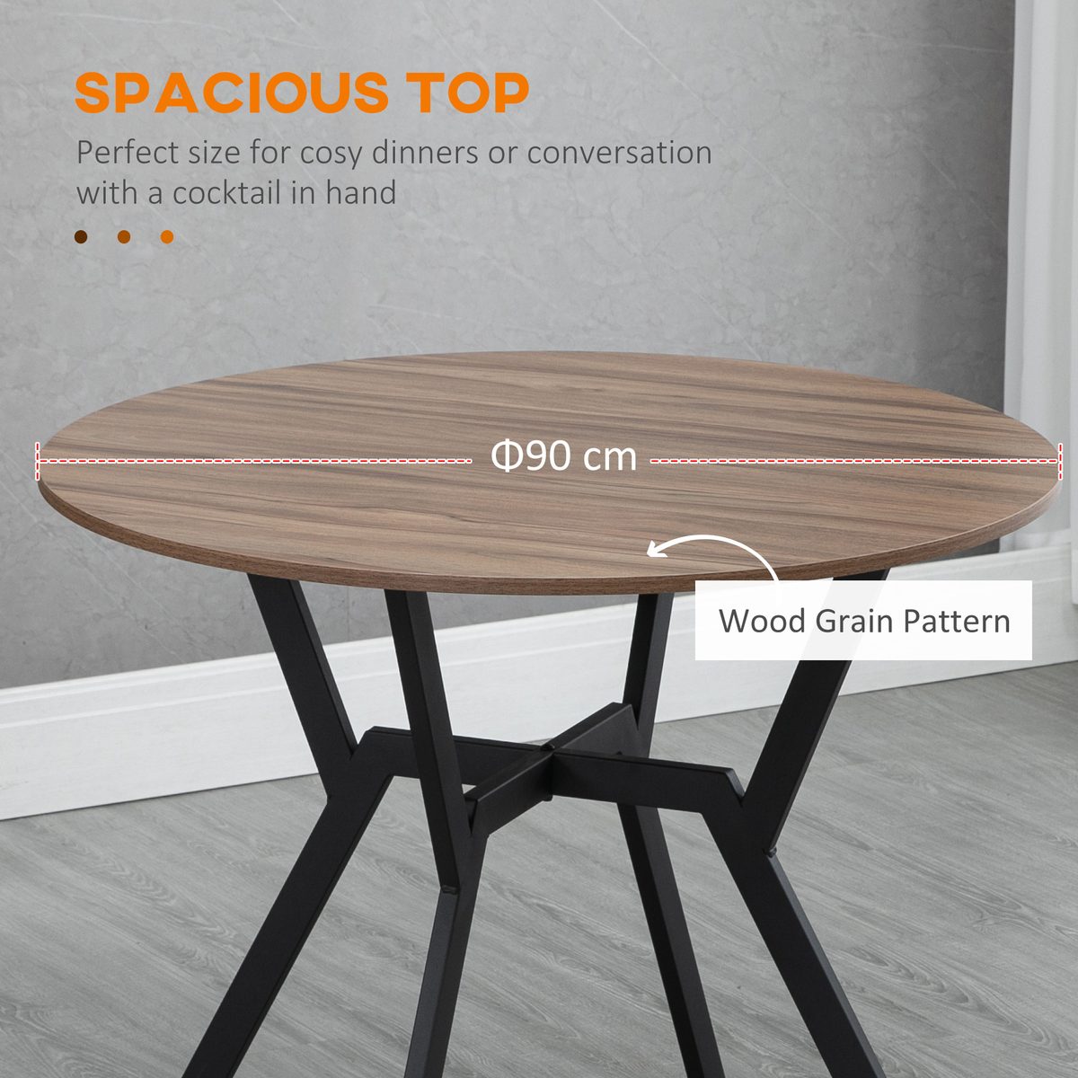  35" Round Dining Table, Modern Dining Room Table with Steel Frame, Space Saving Small Kitchen Table, Brown