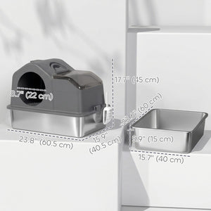  Extra Large Stainless Steel Cat Litter Box w/ High Sided, Removable Lid, Scoop, Odor Free, Non-Sticky, Dark Grey