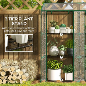  Portable Mini Greenhouse Green House with 3 Tier Shelves, Reinforced Cover, Roll-up Doors, 56.3" x 18.1" x 59.4"