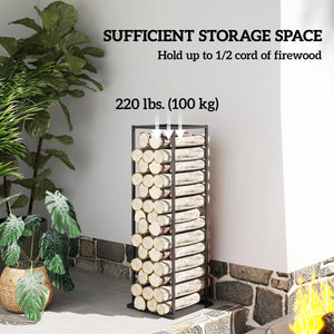  Firewood Rack Outdoor, Heavy Duty Log Holder, Vertical Fireplace Storage Rack, 220 lbs Capacity, 13" x 13" x 43", Black