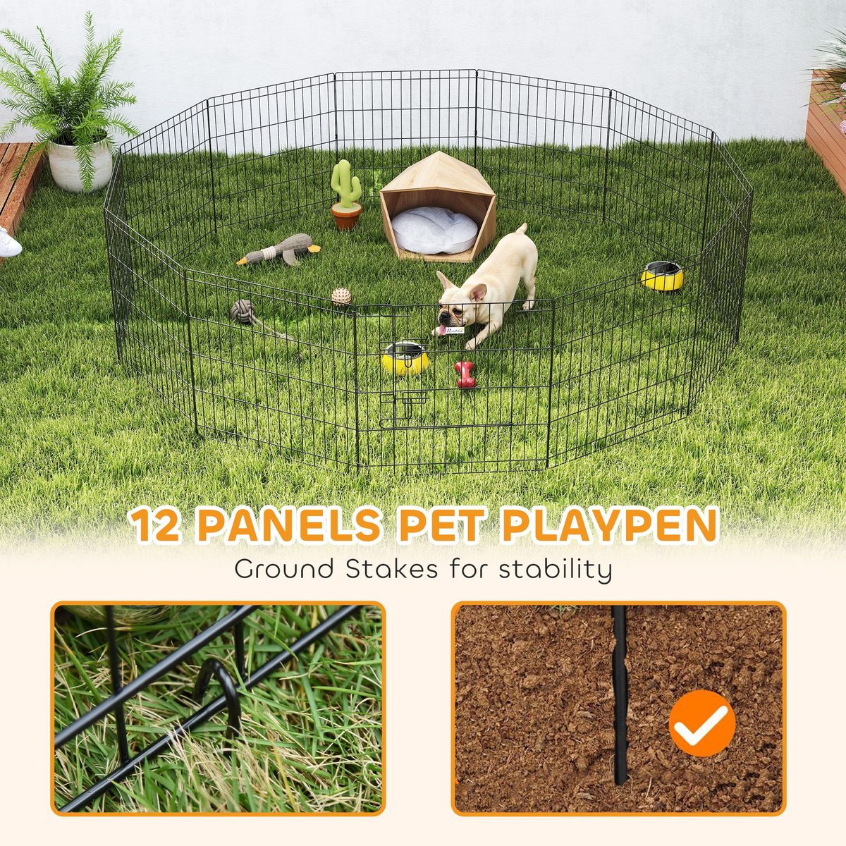  24inch Foldable Metal Exercise Pet Playpen Yard Dog Puppy Kennel Cage 12 Panels