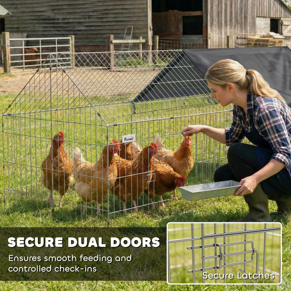  Metal Chicken Coop with UV-Resistant Cover for Hens, Rabbits, Ducks, Geese, 71" x 29.5" x 29.5", Black