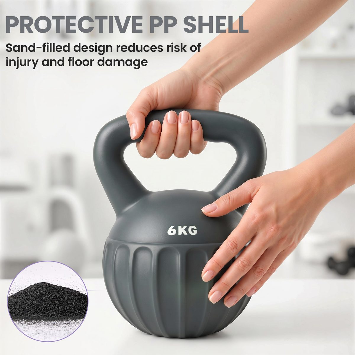 Soozier Kettlebell, 13 lbs Kettle Bell with Non-Slip Handle for Home Gym, Weight Lifting and Strength Training, Grey