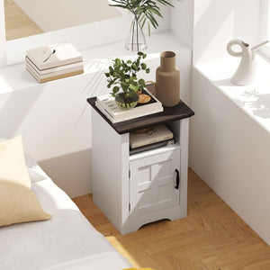  Set of 2 Side Tables with Barn Door and Open Shelf, Farmhouse End Tables with Cabinet, Nightstands for Living Room