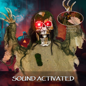 Halloween Animated Skeleton with Glowing LED Eyes, Animatronic Halloween Decorations, Battery Operated