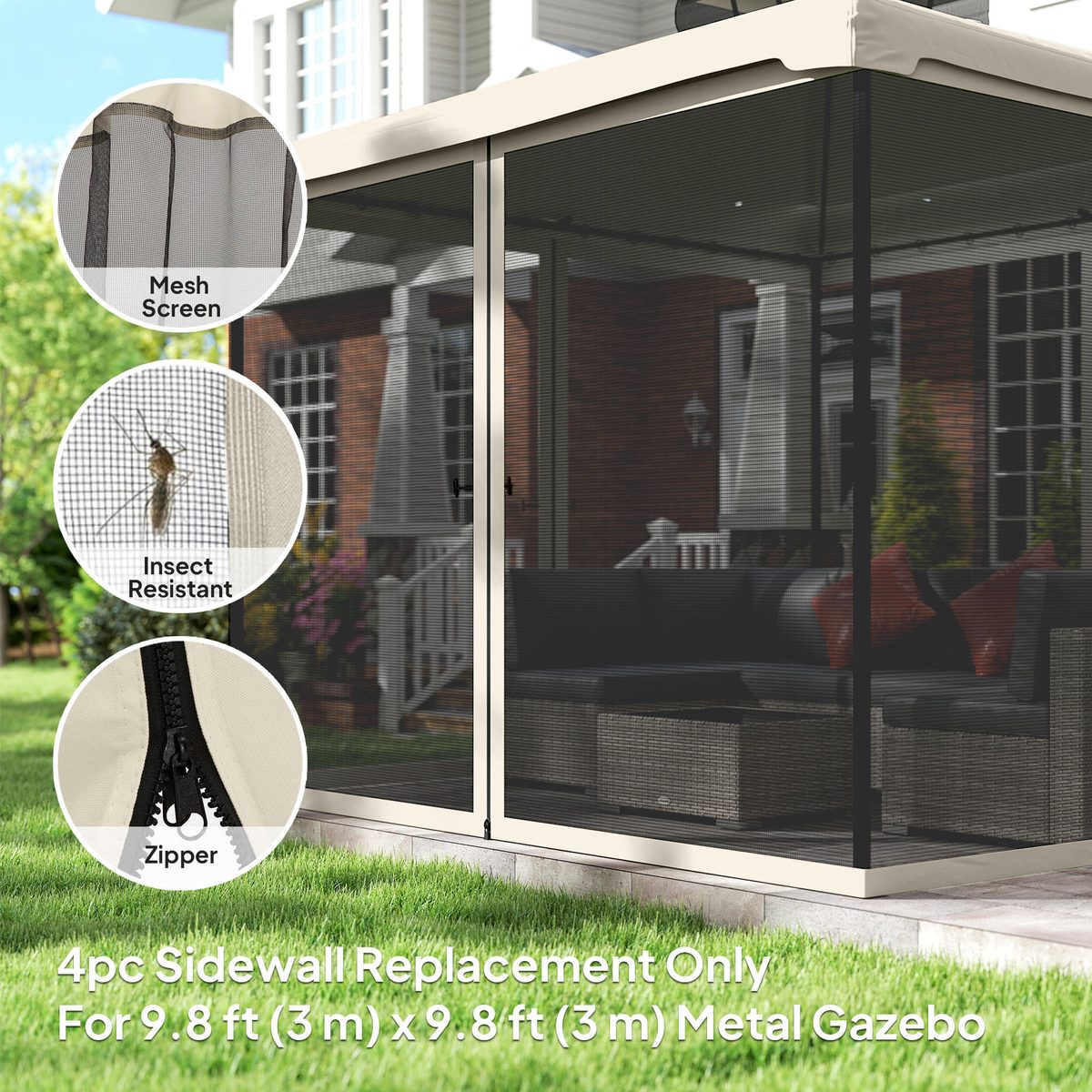 Replacement Mosquito Netting for Gazebo 10' x 10' Black Screen Walls for Canopy with Zippers for Parties – view 5